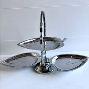 Vintage Chrome Leaf Serving Dish Mid Century Tray